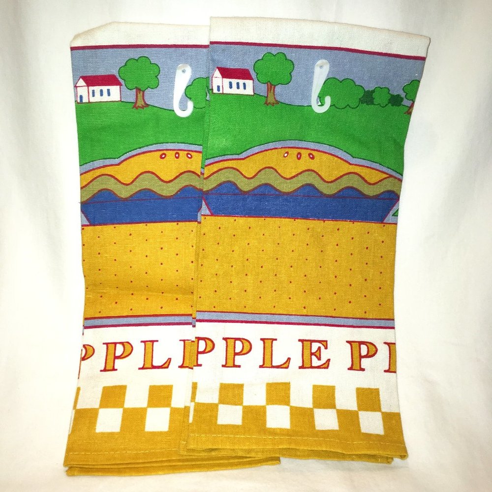 New Set of Two Folk Art Apple Pie Tea Towels